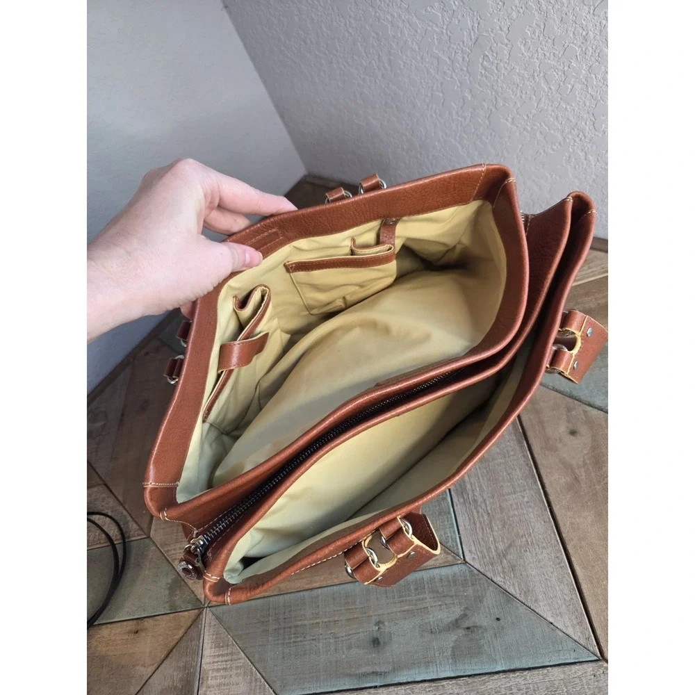 Vintage Cole‎ Haan Village Tan Brown Leather Shoulder Tote Bag Rivets Stitch